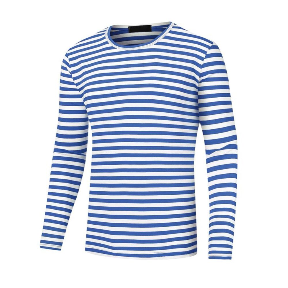 Striped T-Shirt Casual Crew Neck Long Sleeves Basic Tee Tops Blue White